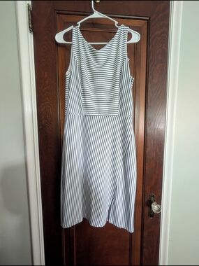 White House Black Market Black and White Striped Midi Dress